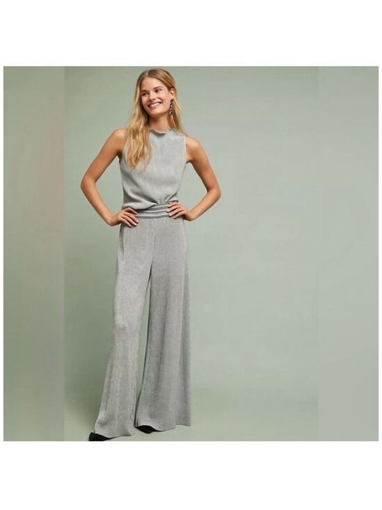 Etienne by Anthropologie Pants - Anthropologies ett:twa Pants Small Silver Plisse Crepescule
Wide Leg Pull On